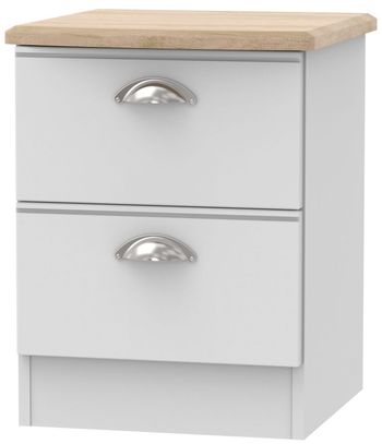 Victoria Grey and Riviera Oak 2 Drawer Bedside Cabinet