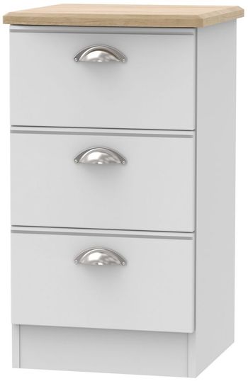 Victoria Grey and Riviera Oak 3 Drawer Bedside Cabinet