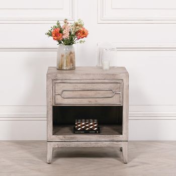 Washed Mango Wood 1 Drawer Bedside Table