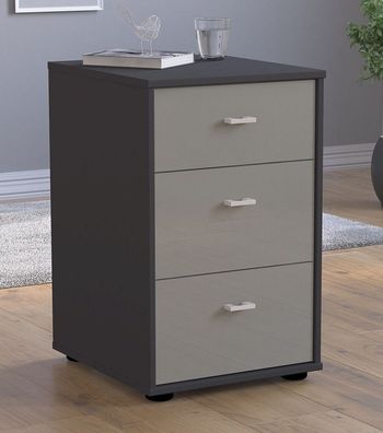 Rialto Pebble Grey and Graphite Carcase 3 Drawer Bedside Cabinet