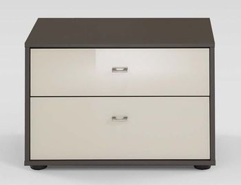 Tokio Magnolia Glass and Havana Carcase Silver Handle 2 Drawer Bedside Cabinet