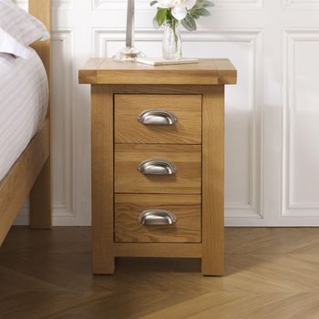 Woburn Rustic Oak 3 Drawer Bedside Cabinet