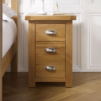 Woburn Rustic Oak 3 Drawer Tall Bedside Cabinet