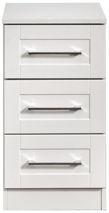York White 3 Drawer Bedside Cabinet