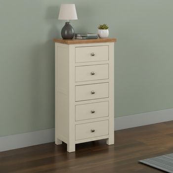 Lundy Ivory Painted Narrow 5 Drawer Chest