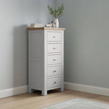 Lundy Grey Painted Narrow 5 Drawer Chest