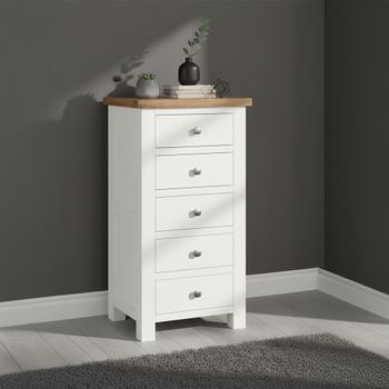 Lundy White Painted Narrow 5 Drawer Chest
