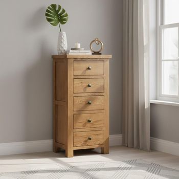 Original Rustic Oak Narrow 5 Drawer Chest