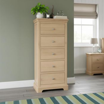 Cromwell Oak Narrow 5 Drawer Chest