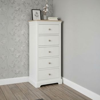 Cromwell White Painted Narrow 5 Drawer Chest