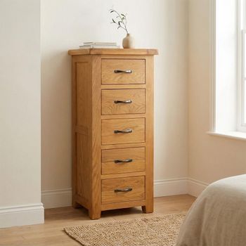 Somer Oak Narrow 5 Drawer Chest