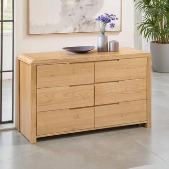 Curve Oak 6 Drawer Wide Chest