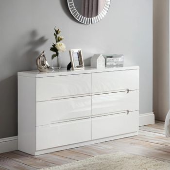 Manhattan White Gloss 6 Drawer Wide Chest