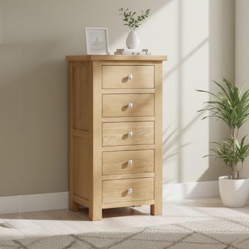 Appleby Oak Narrow 5 Drawer Chest