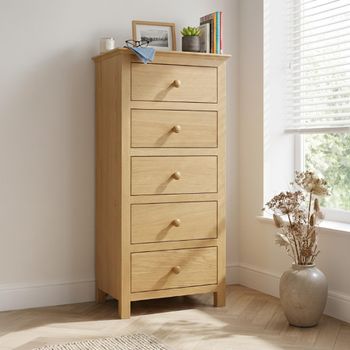 Arlington Oak Narrow 5 Drawer Chest