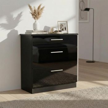 Knightsbridge Black Gloss 3 Drawer Deep Chest