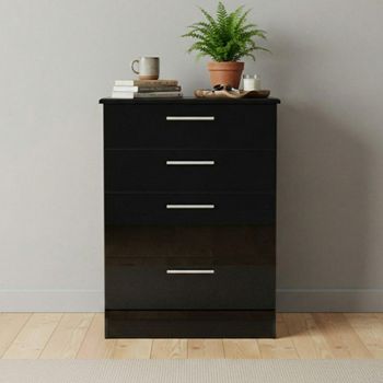 Knightsbridge Black Gloss 4 Drawer Deep Chest