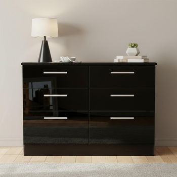 Knightsbridge Midi Black Gloss 6 Drawer Chest