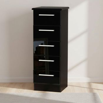 Knightsbridge Black Gloss Narrow 5 Drawer Chest