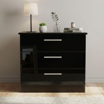 Knightsbridge Black Gloss 3 Drawer Small Chest