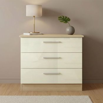 Knightsbridge Cream Gloss and Light Oak 3 Drawer Small Chest