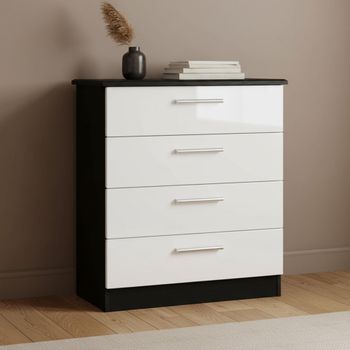 Knightsbridge White Gloss and Black 4 Drawer Chest
