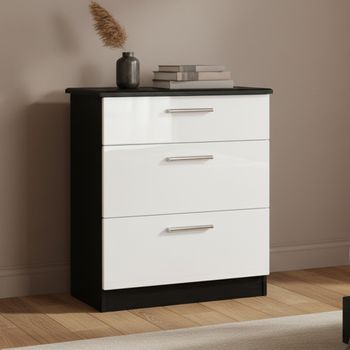 Knightsbridge White Gloss and Black 3 Drawer Deep Chest