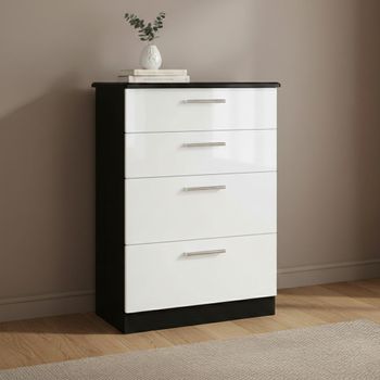 Knightsbridge White Gloss and Black 4 Drawer Deep Chest