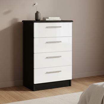 Knightsbridge White Gloss and Black 4 Drawer Midi Chest