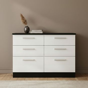 Knightsbridge White Gloss and Black 6 Drawer Midi Chest