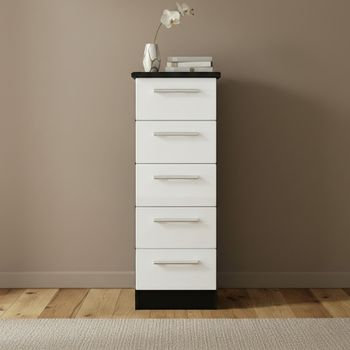 Knightsbridge White Gloss and Black 5 Drawer Narrow Chest