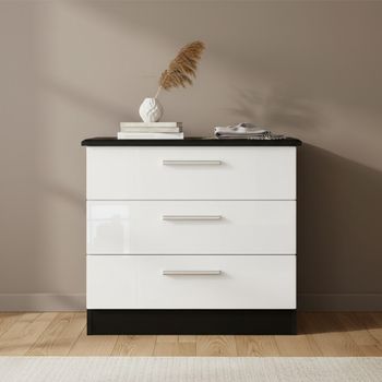 Knightsbridge White Gloss and Black 3 Drawer Small Chest