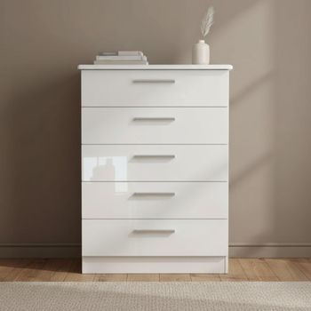 Knightsbridge White Gloss 5 Drawer Chest