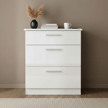 Knightsbridge White Gloss 3 Drawer Deep Chest