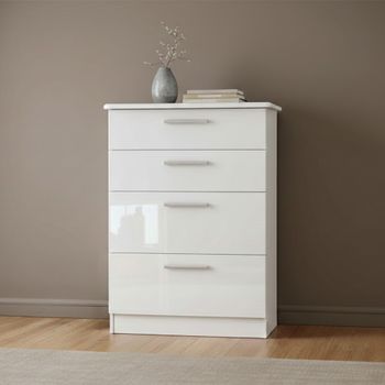 Knightsbridge White Gloss 4 Drawer Deep Chest