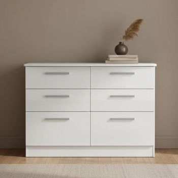 Knightsbridge White Gloss 6 Drawer Midi Chest