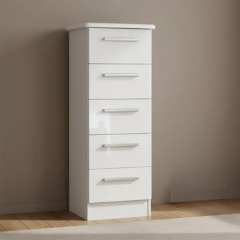 Knightsbridge White Gloss 5 Drawer Narrow Chest