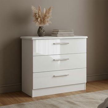 Knightsbridge White Gloss 3 Drawer Small Chest