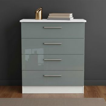 Knightsbridge Grey Gloss and White 4 Drawer Chest