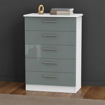 Knightsbridge Grey Gloss and White 5 Drawer Chest