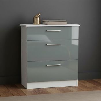 Knightsbridge Grey Gloss and White 3 Drawer Deep Chest