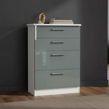 Knightsbridge Grey Gloss and White 4 Drawer Deep Chest