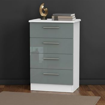 Knightsbridge Grey Gloss and White 4 Drawer Midi Chest