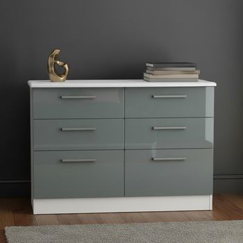 Knightsbridge Grey Gloss and White 6 Drawer Midi Chest