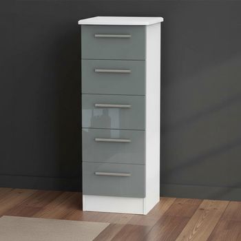 Knightsbridge Grey Gloss and White 5 Drawer Narrow Chest