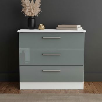 Knightsbridge Grey Gloss and White 3 Drawer Small Chest