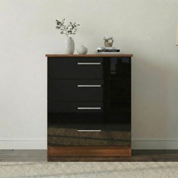 Knightsbridge Black Gloss and Walnut 4 Drawer Chest