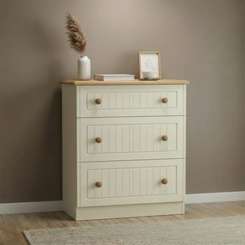 Warwick Cream and Oak 3 Drawer Deep Chest