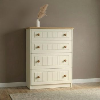 Warwick Cream and Oak 4 Drawer Deep Chest