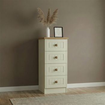 Warwick Cream and Oak 4 Drawer Narrow Chest